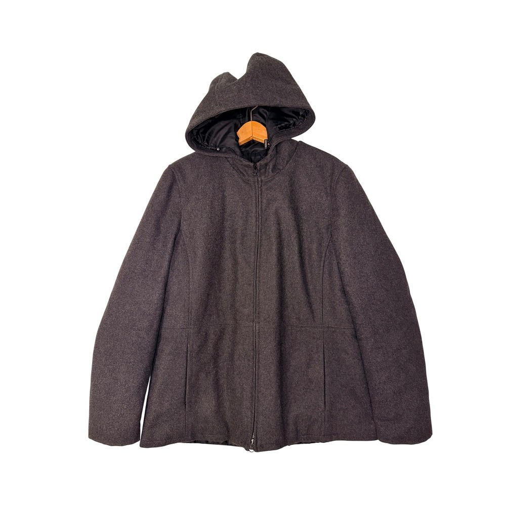 Vintage Gap Womens Gray Wool Blend Full Zip Hooded Jacket Lined Charcoal Large